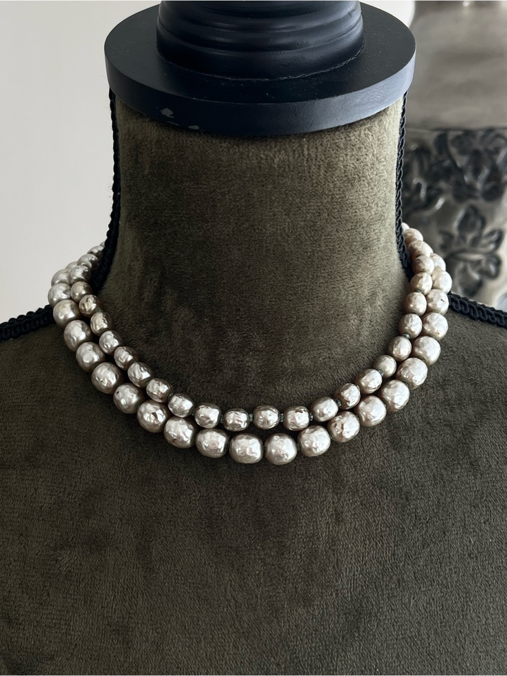 Vintage Miriam Haskell Classic Glass Baroque Pearl Double-Stranded Necklace